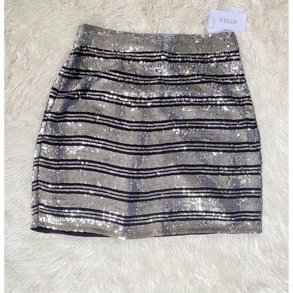 NWT Derek Lam Silver Sequin Mini Skirt Sz 4 - Picture 1 of 6